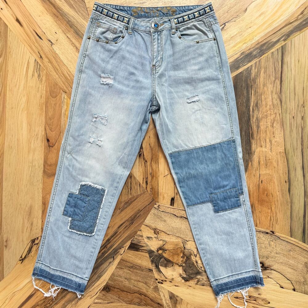 Desigual Exotic Jeans Olga Patchwork Distressed Cropped - 72D2JA0 - Size 30